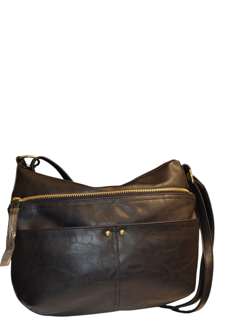 Time and True Black Faux Leather Crossbody Shoulder Bag with Gold Hardware